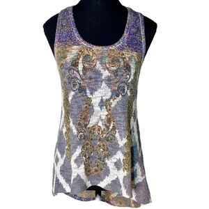 GINGER G Sleeveless Knit Tank Top Racerback Lightweight Abstract High Low Medium